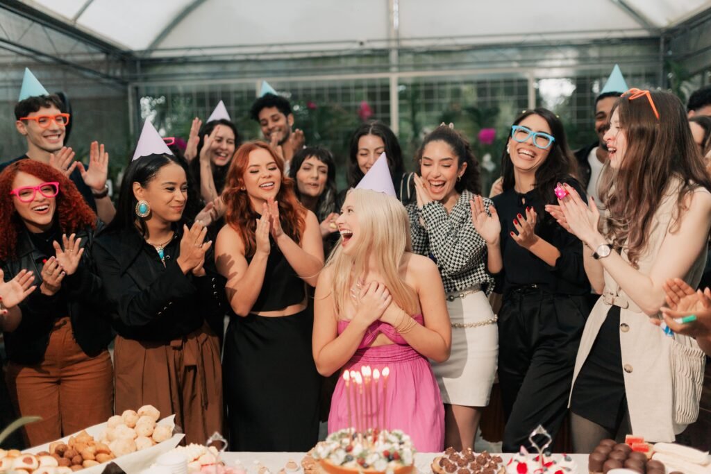 Guests celebrating at a private party with permanent jewelry experience